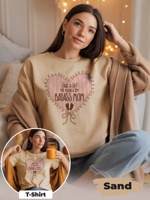 Just a Girl, Now a Badass Mom Sweatshirt – Personalized Photo & Text | New Mom Gift